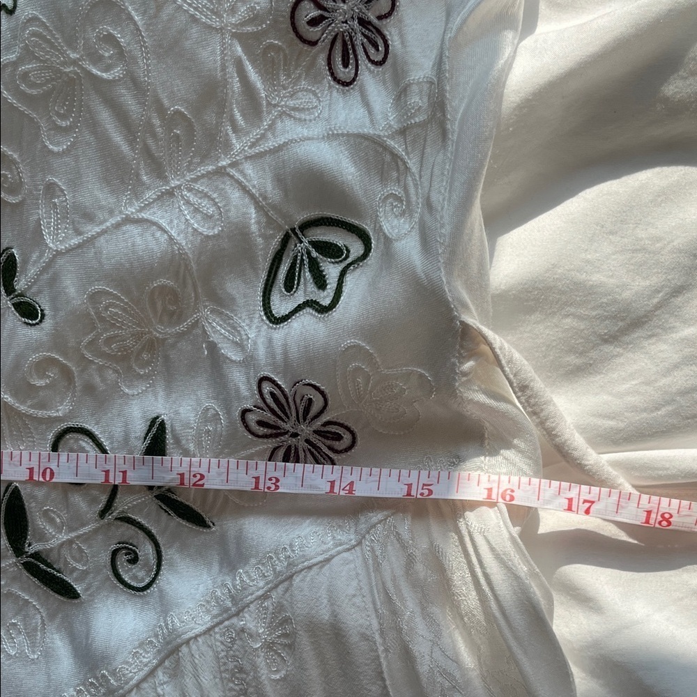 Vintage 90s Y2K White Embroidered Boho drop waist Midi Dress Free Size romantic - Picture 12 of 14
